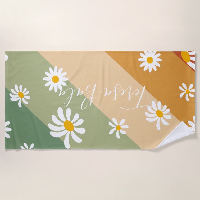Toalla de playa con monograma de flores de margari (Anverso)