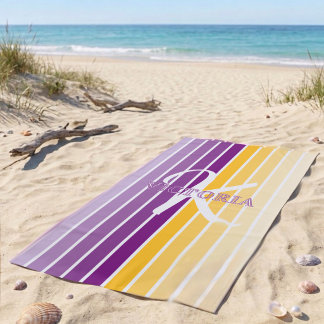 Toalla de Playa con Monograma de Rayas Moradas y A
