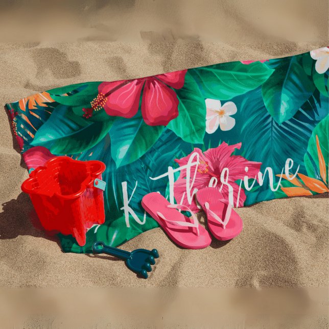 Toalla de playa con monograma floral tropical mode (Subido por el creador)