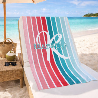 Toalla de playa con nombre personalizado monograma