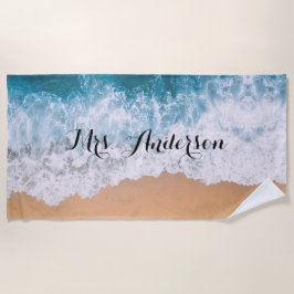 Toalla de playa con nombre personalizado para aven