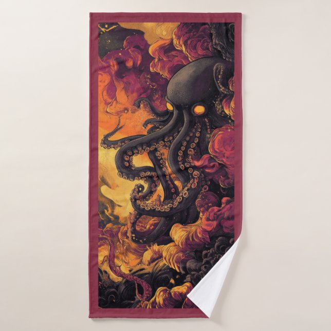 Toalla de playa con obra de arte de pulpo negro (Toalla de baño)