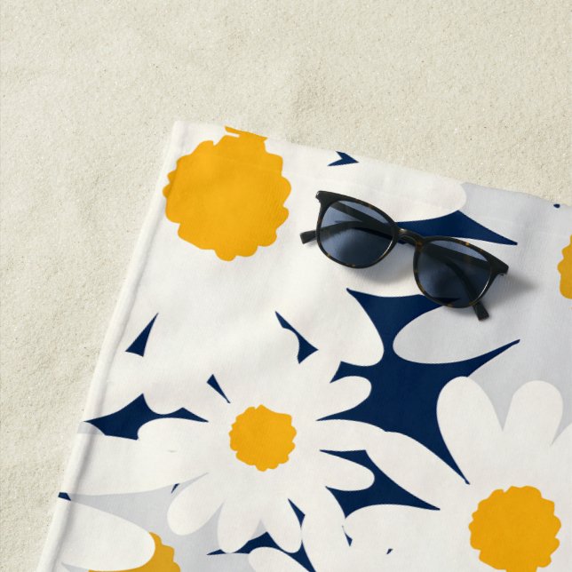 Toalla de playa con patrón floral Retro Daisy (In situ)