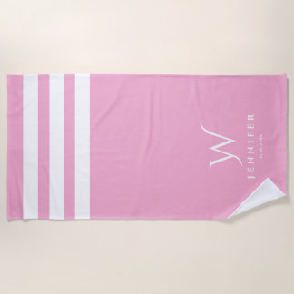 Toalla de playa con rayas rosadas personalizadas