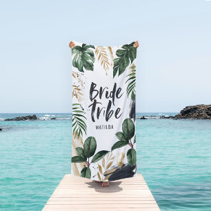 Toalla de playa con tribu de novia hoja tropical y