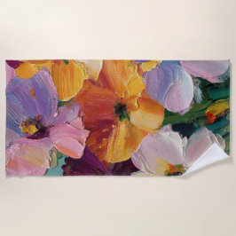 Toalla de playa con vibrante pintura floral en imp