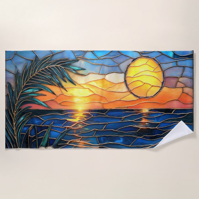 Toalla de playa con vidrio emplomado de puesta de  (Anverso)
