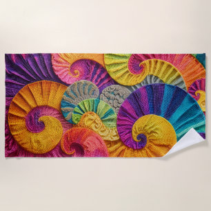 Toalla De Playa Conchas Cromáticas: Mosaico Espiral Vibrante