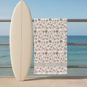 Toalla De Playa Conchas de mar neutras en acuarela