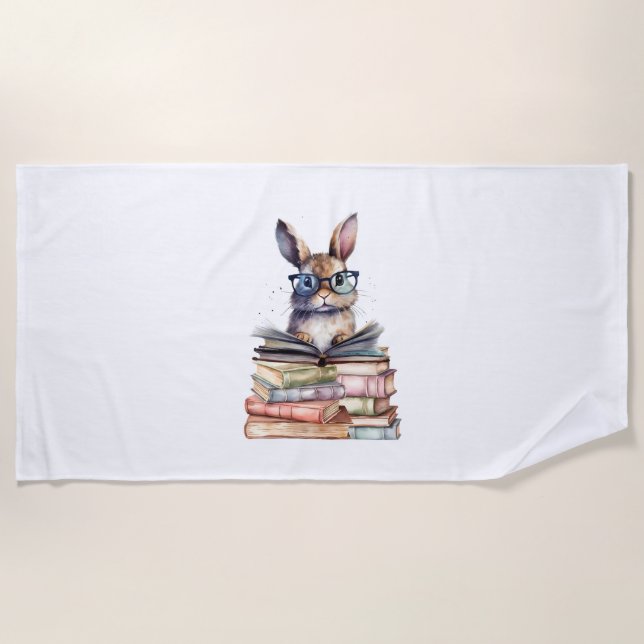 Toalla De Playa Conejito de lecturas con lentes Libros De Librería (Anverso)