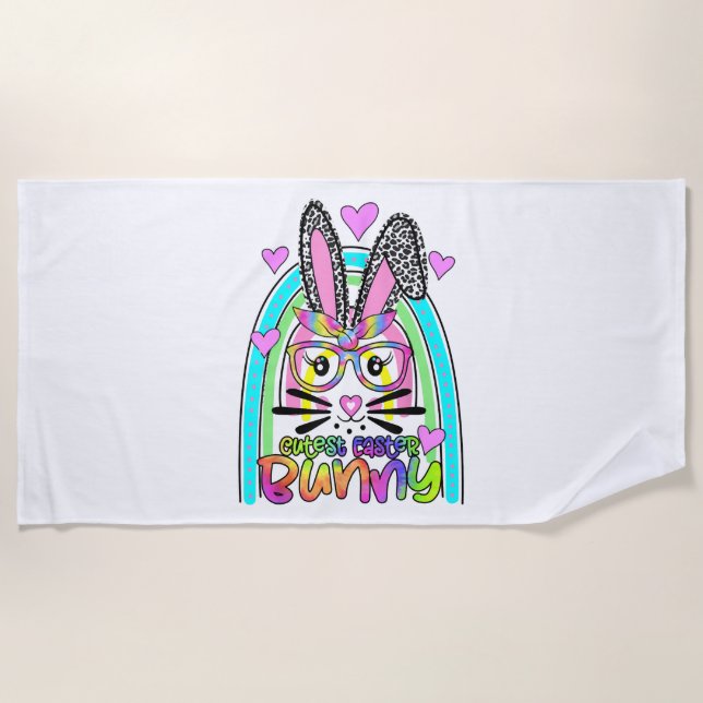 Toalla De Playa Conejo de Pascua Cutest Easter Face Leopard Rainbo (Anverso)