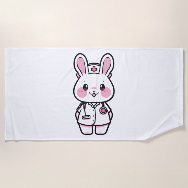 Toalla De Playa Conejo Kawaii como enfermera (Anverso)
