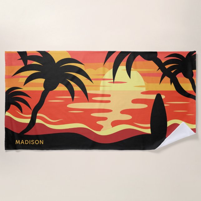 Toalla de playa conocida de encargo de la puesta (Anverso)