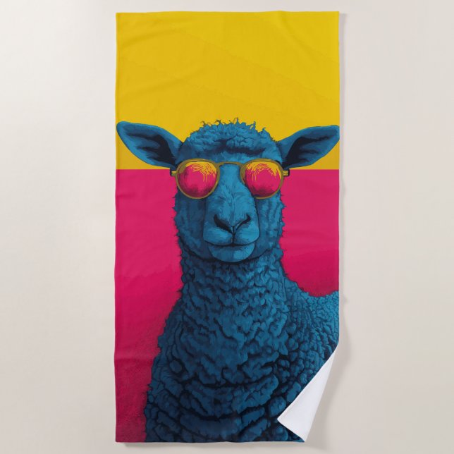Toalla De Playa Cool Blue Sheep with Retro Sunglasses (Anverso)