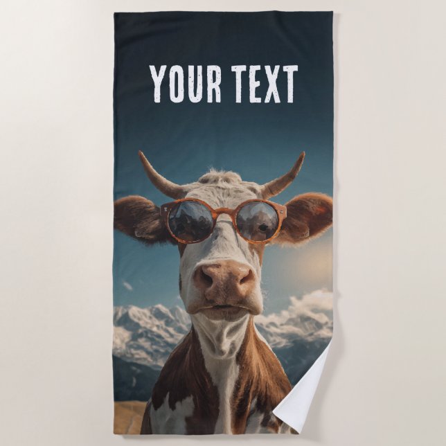 Toalla De Playa Cool Cow With Sunglasses (Anverso)