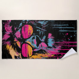 Toalla De Playa Cool Lion with Sunglasses Neon Pop Art