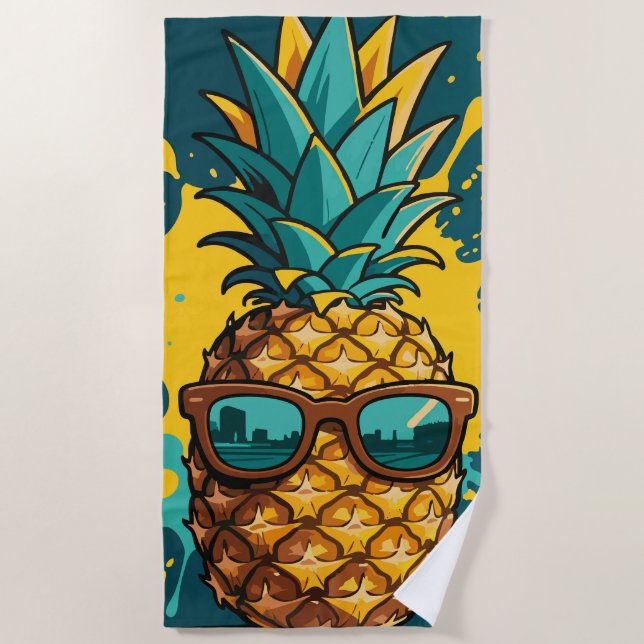 Toalla De Playa Cool Pineapple with Sunglasses – Summer Vibes (Anverso)