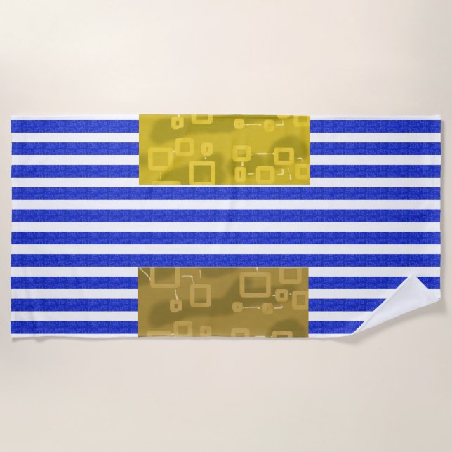 Toalla De Playa Cool Stripes Blue Gold Geometric  (Anverso)