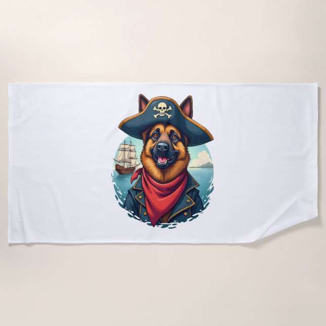 Toalla De Playa Copia Pirata de Perro Pastor Alemán (Anverso)