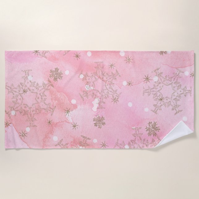 Toalla De Playa Copos de Navidad Rosados Patrón Boho (Anverso)