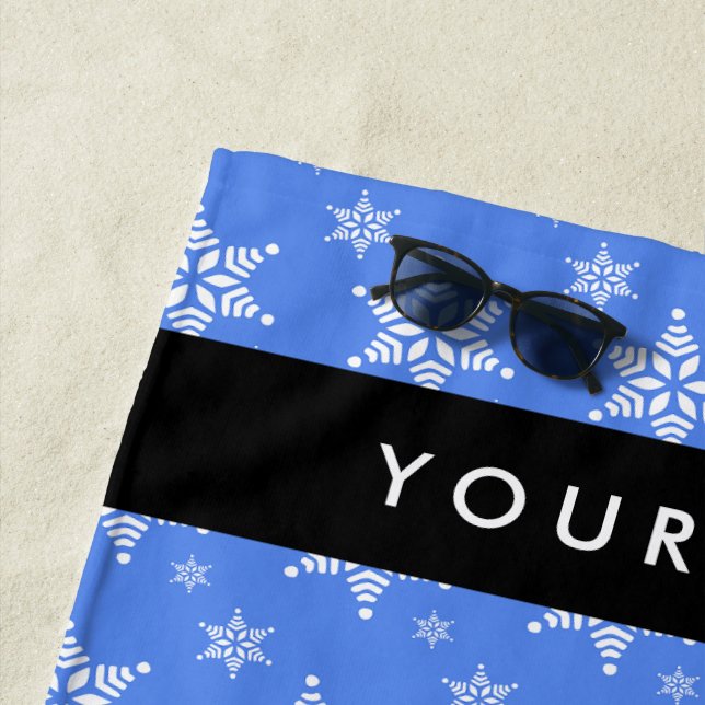 Toalla De Playa Copos de nieve blancos, azul, tu nombre, personali (In situ)