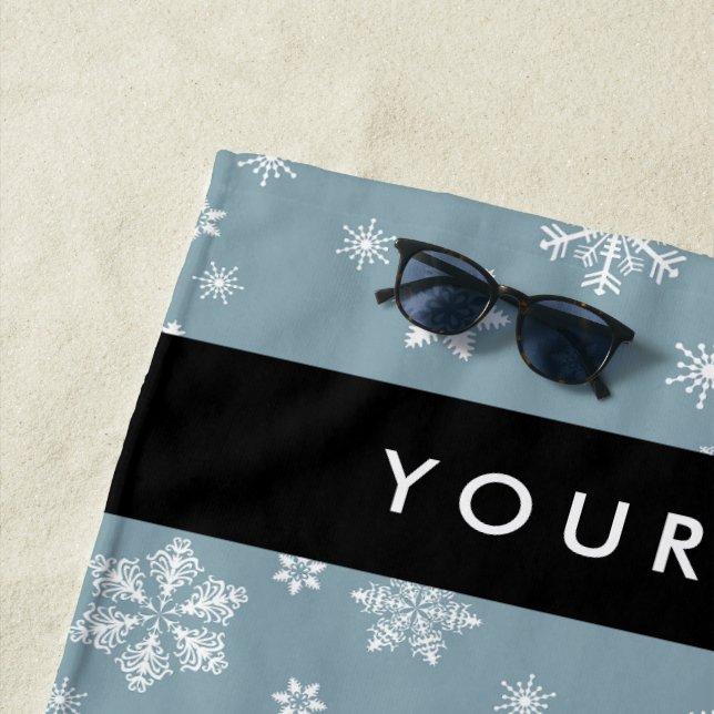 Toalla De Playa Copos de nieve blancos, gris, tu nombre, personifi (In situ)