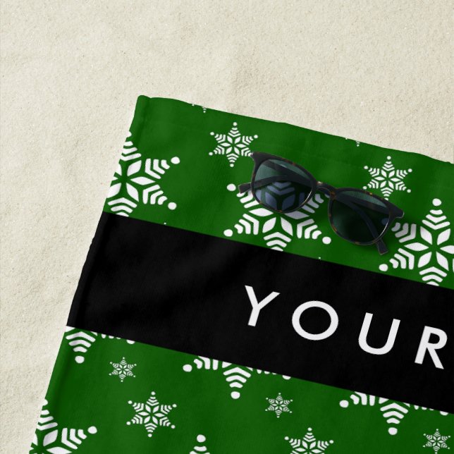 Toalla De Playa Copos de nieve blancos, verdes, tu nombre, persona (In situ)