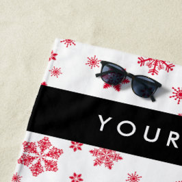 Toalla De Playa Copos de nieve rojos, tu nombre, personaliza