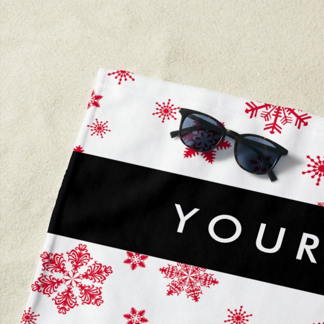 Toalla De Playa Copos de nieve rojos, tu nombre, personaliza (In situ)
