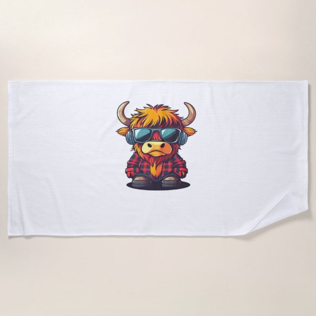 Toalla De Playa Coquette Highland Cow Bubblegum Tshirt Design, Hol (Anverso)
