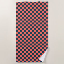 Toalla De Playa Coral and navy checkerboard pattern