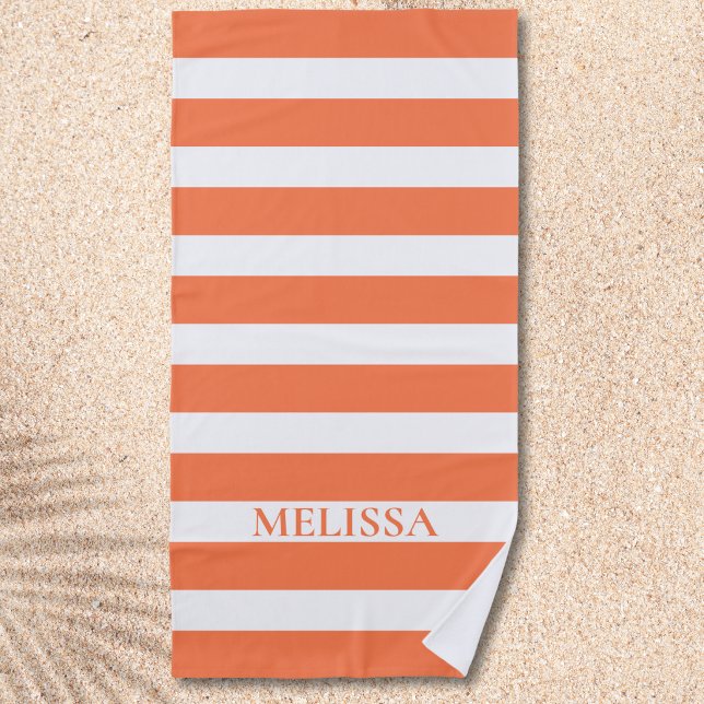 Toalla De Playa  Coral And White Striped Name Cabana Stripe  (Subido por el creador)