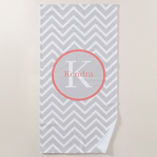 Toalla de playa Coral Chevron Monogram (Anverso)