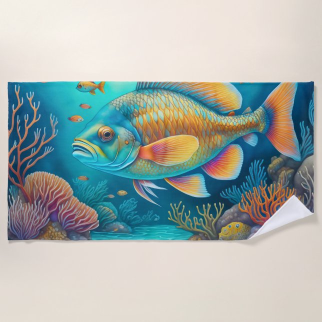 Toalla De Playa Coral De Pescado Subacuático Pintado (Anverso)