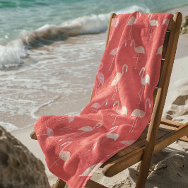 Toalla De Playa Coral Rojo Flamenco Rosa Patrón Personalizado