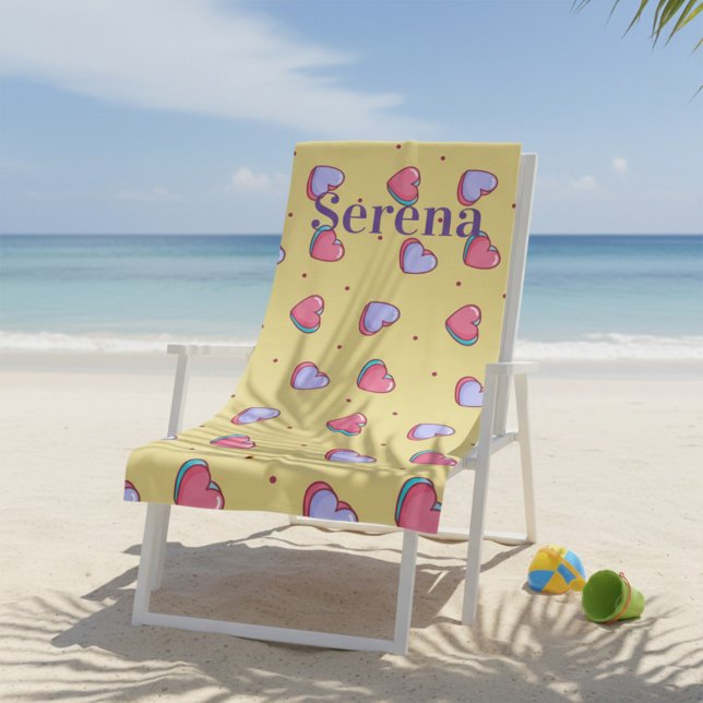 Toalla De Playa Corazón Amarillo y Rosa Monograma (Subido por el creador)
