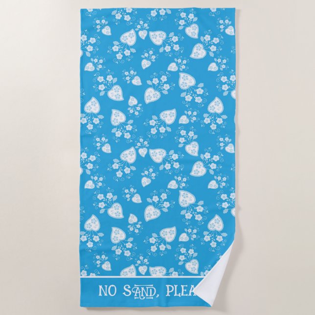 Toalla De Playa Corazón de flores azul (Anverso)