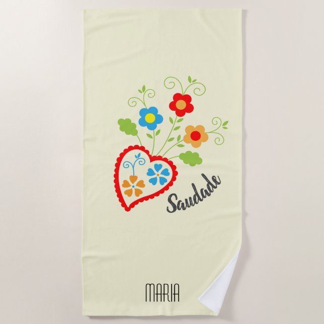 Toalla De Playa Corazón popular portugués con palabra en salsa (Anverso)