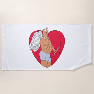 Toalla De Playa Corazón romántico con un cupido inusual