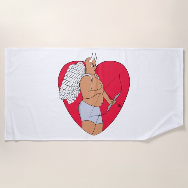 Toalla De Playa Corazón romántico con un cupido inusual (Anverso)
