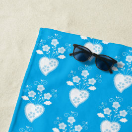 Toalla De Playa Corazón romántico folklórico portugués en patrón d