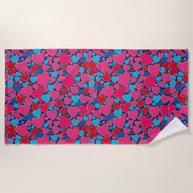 Toalla De Playa Corazones 3d rosados (Anverso)