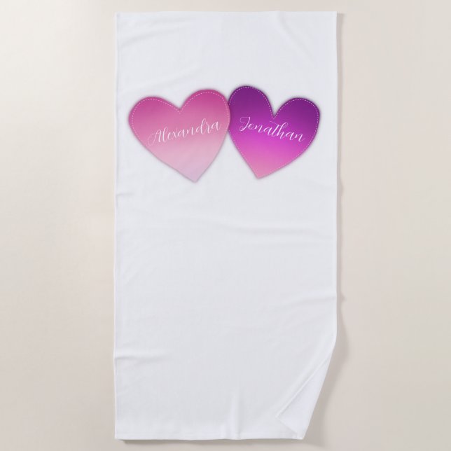 Toalla De Playa Corazones con nombres personalizados (Anverso)