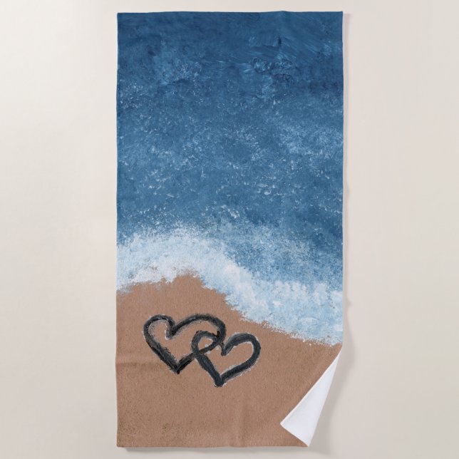 Toalla De Playa Corazones en la arena (Anverso)