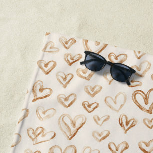 Toalla De Playa Corazones Marrones Crema Día de San Valentín Amor