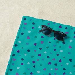 Toalla De Playa Corazones Pequeños, Morado, Turquesa, Azul sobre T