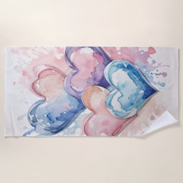 Toalla De Playa Corazones Pintados con Acuarela