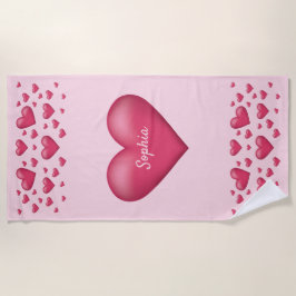 Toalla De Playa Corazones rosados con texto personalizable