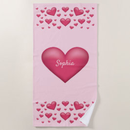 Toalla De Playa Corazones rosados con texto personalizable
