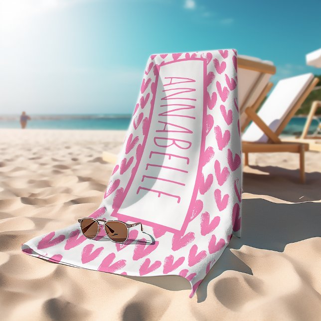 Toalla De Playa Corazones rosados personalizados (Subido por el creador)